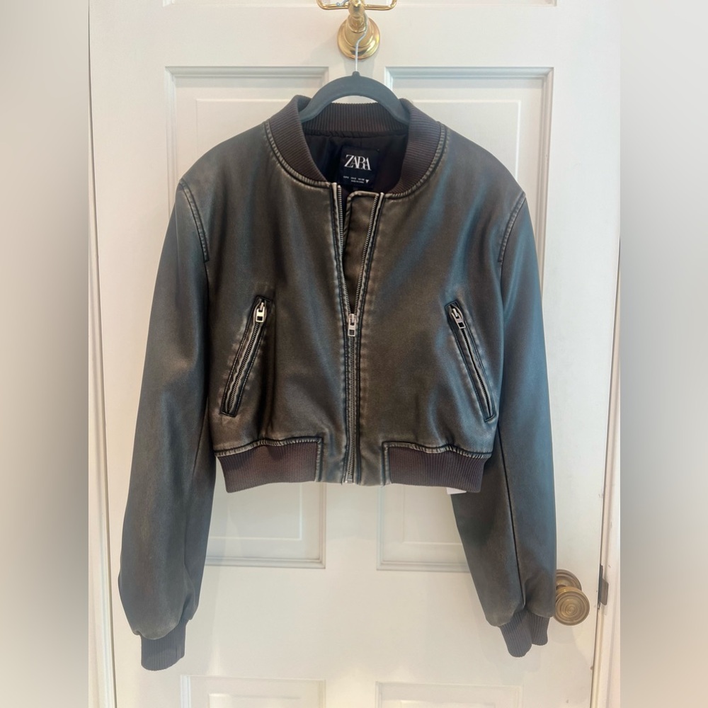 Zara distressed black bomber jacket. Size small. NWT.